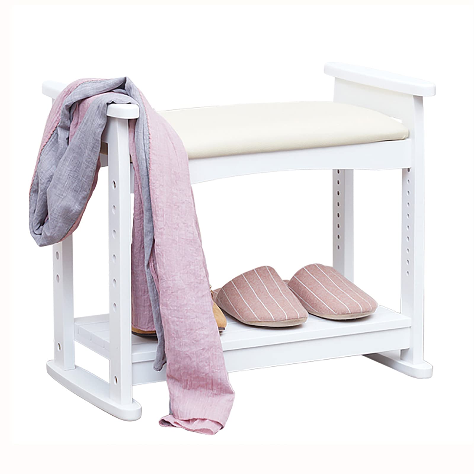 Banc à chaussures en bois massif rembourré cuir pour entrée