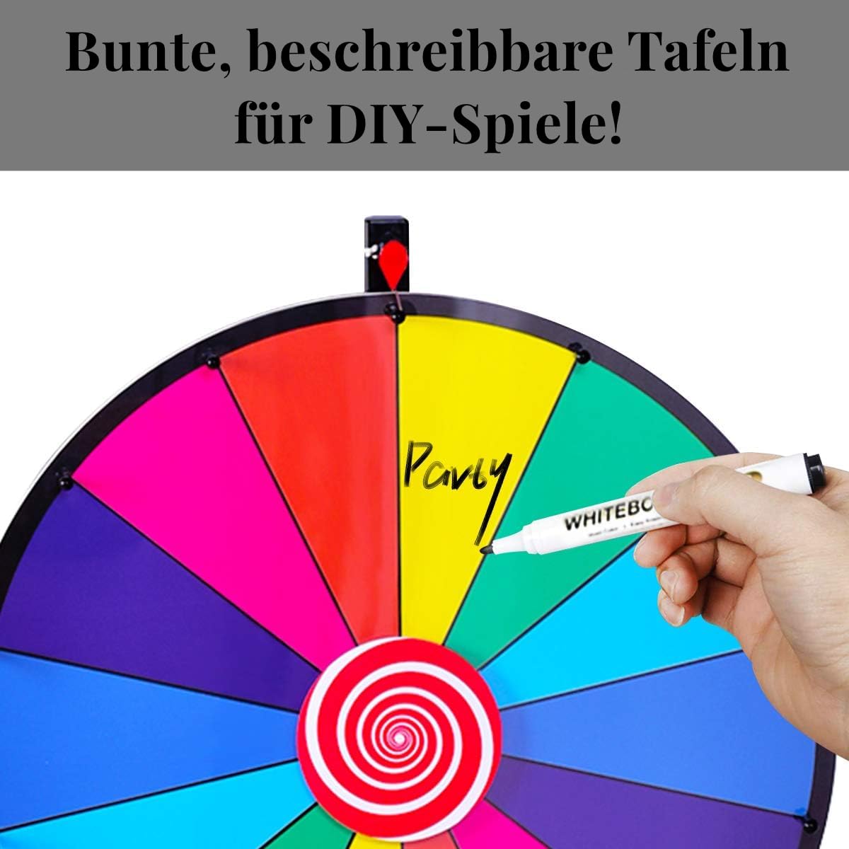 RELAX4LIFE 24" Glücksrad, Drehrad-Spielzeug mit Stativ, Markierstift, Radiergummi, Glücksrad zum Drehen für Lotteriespiele, Wortspiele, 14 Slots & Ø60cm, Roulette für Party, Karneval, Veranstaltungen