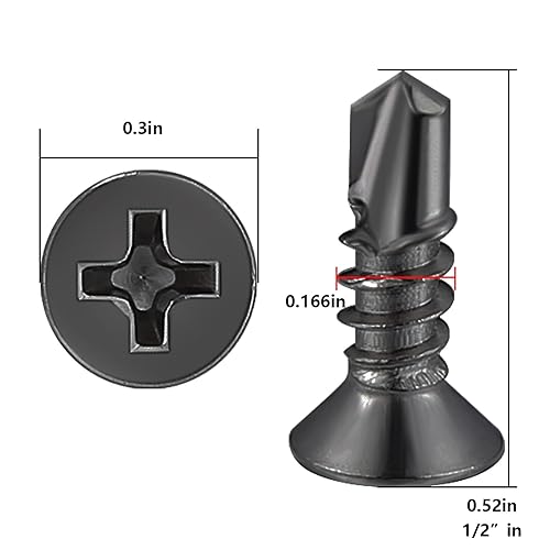 Miniatura 2 de (600 piezas) #8×12 para tornillos autorroscantes de chapa metálica 410 de acero inoxidable negro con cabeza plana de alta resistencia y