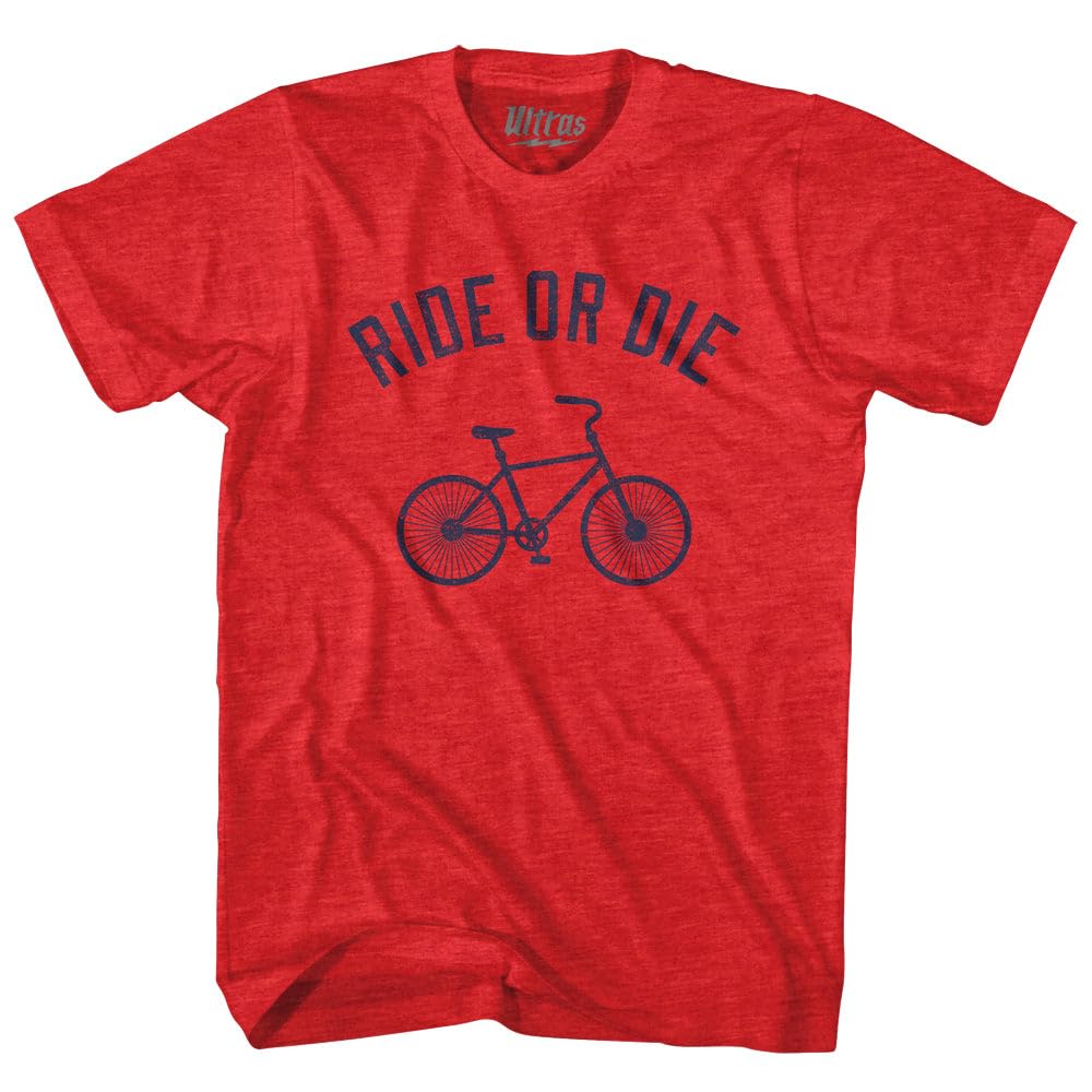 Mile End Ride Or Die Bike Adult Tri-Blend T-Shirt, Athletic Red, Small
