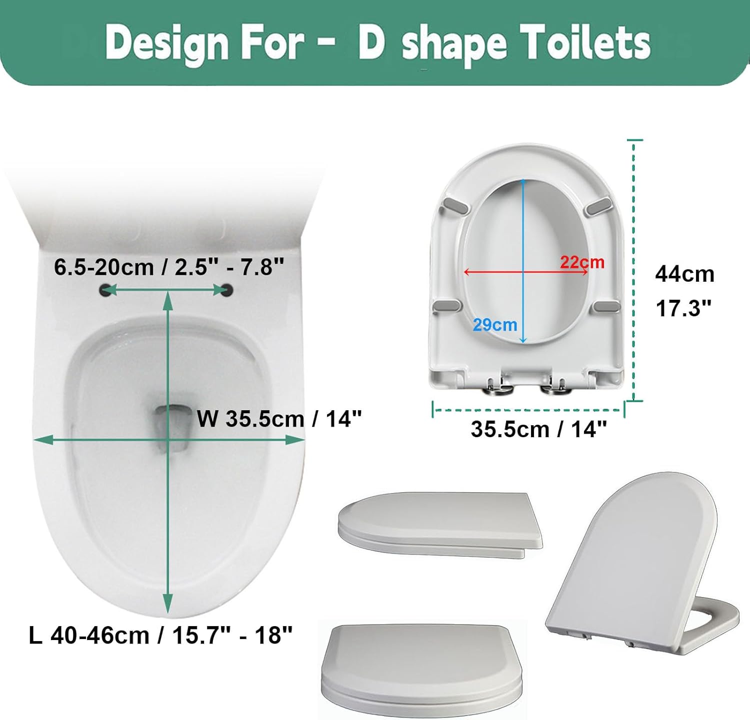 Thicken Toilet Seat,Toilet Lid U Type,Quick Release Hinge, D Shape Toilet Seat Smooth and Easy to Clean, Universal Toilet Seat Replacement for Decorate The Bathroom,35.5 * 44cm