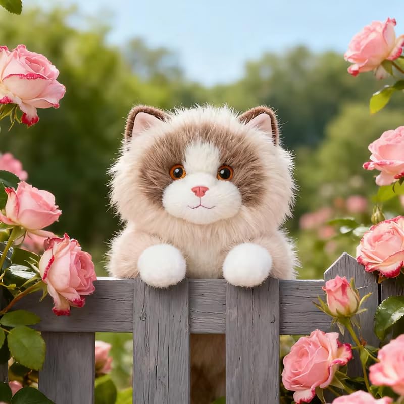 Niedliches Plüschtier Katze – Weiche Flauschige Simulation Ragdoll Kätzchen Puppe, Gefülltes Tier Kuschelkissen, Süßes Stofftier Geschenk für Mädchen & Kinder (Weiß,45cm)