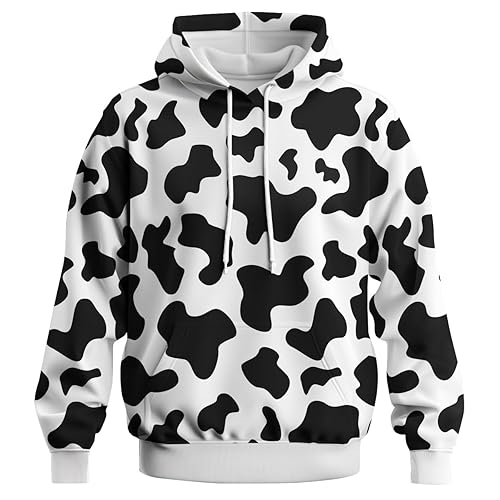 Fun Cow Print Hoodie Novelty Graphic Sweatshirt Pullover with Pocket