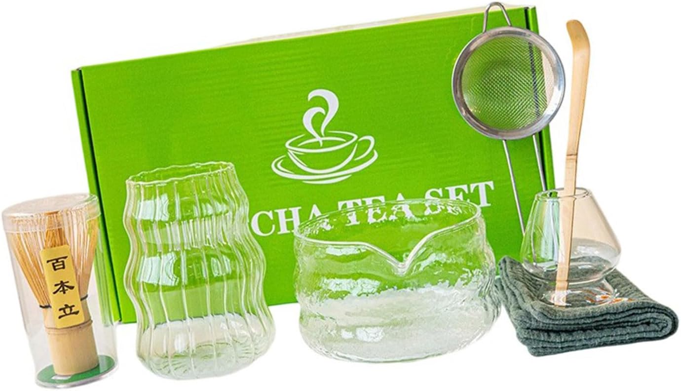 Professional Matcha Whisks Set 7pc Portable Teas Making Accessories with Clear Mixing Bowl Easy Design Japanese Styles Teas Whisking Accessories
