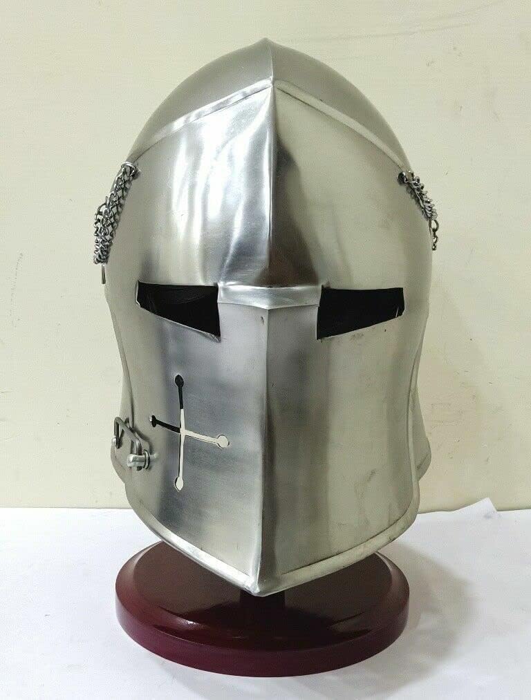 SS-nautical Mart Medeaval Visored Barbuta Templar Crusader Armor Helmet Roman Spartan Silver viking helmet knight helmet spartan helmet medieval armor cosplay helmet medieval helmet crusader