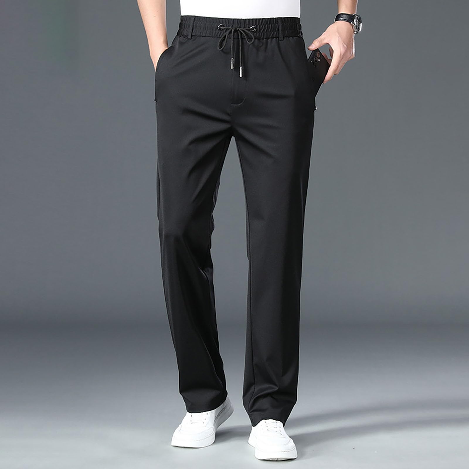 Genérico Pantalones De Vestir para Hombre Ajuste con Pliegues En La Cintura Y Bolsillos Pantalones Cómodos Camarero Corte Ajustado Largos Pantalones