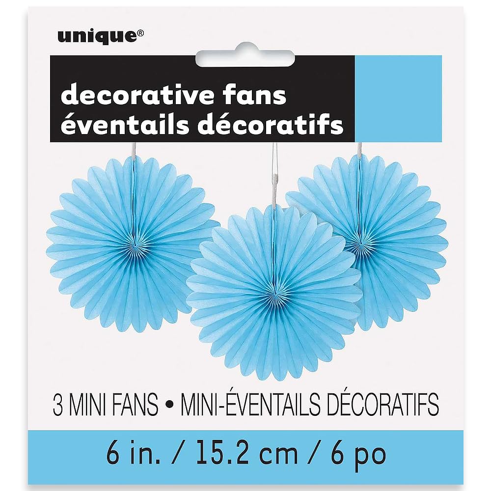 Solid Powder Blue Hanging Tissue Paper Fans - 6'' (3 Count) - Perfect For Parties & Home Decor