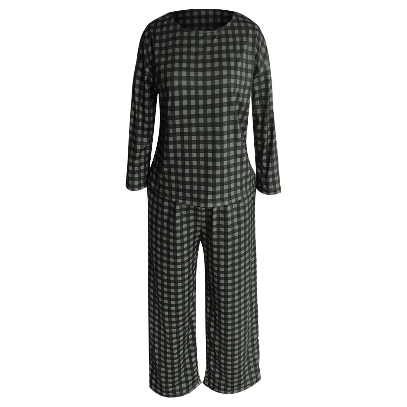 Damen Freizeit-Set Karierter Weste Langer Hose mit langärmligem Oberteil für Elegante Alltagsoutfits