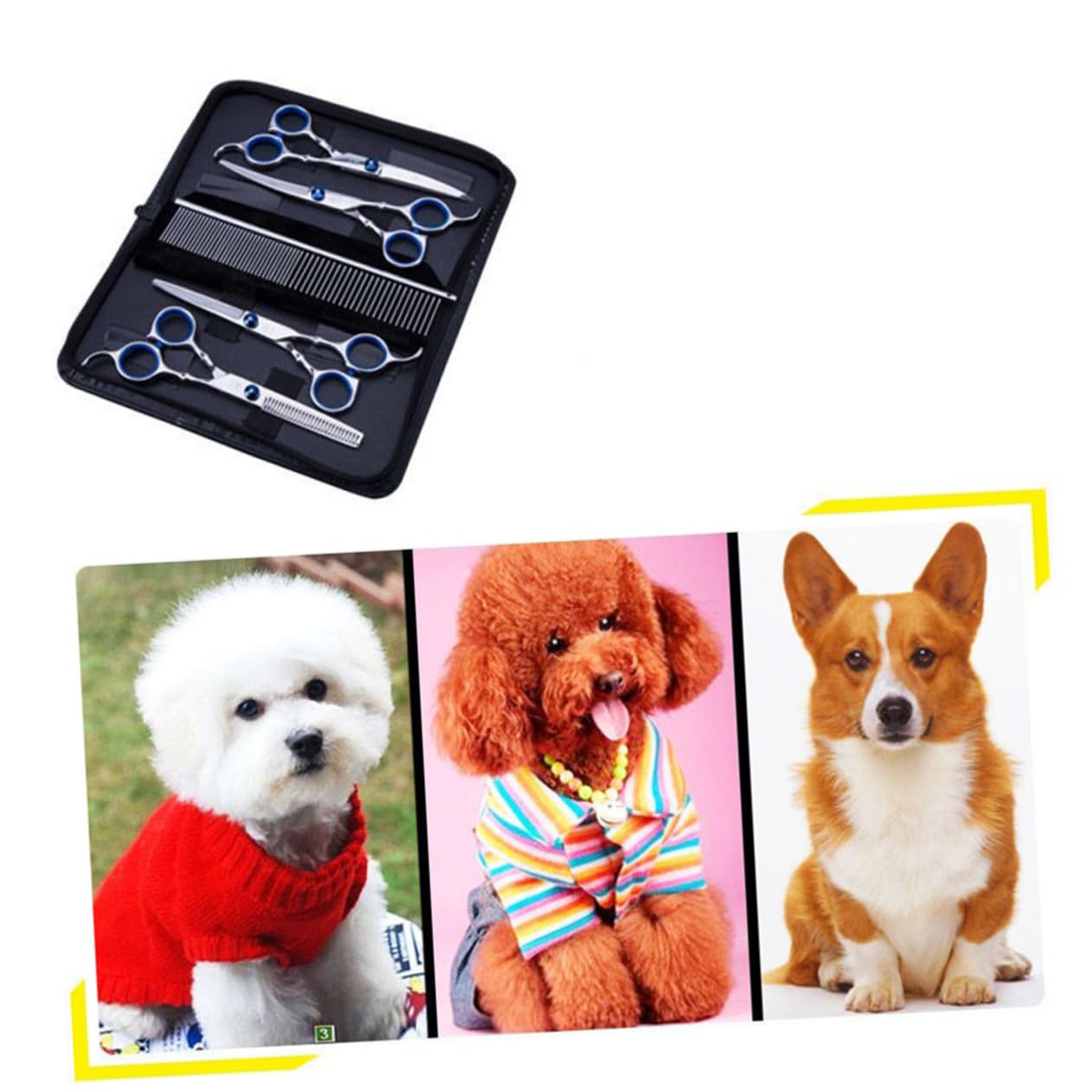 Ciseaux de Toilettage pour Animaux, Coupe et Trimming, 1 Set Métal Argenté