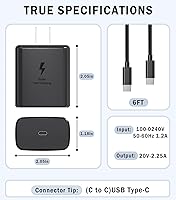 Vista 3 de Cargador súper rápido USB C 3.0 de 45 W con carga tipo C, cable trenzado de nailon compatible con cargador Samsung Cable de carga rápida para Galaxy