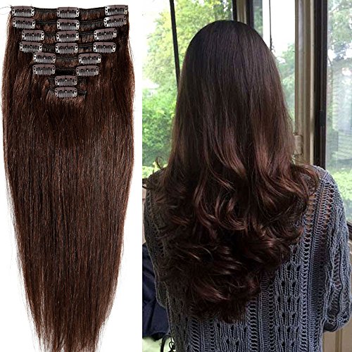 Standard Weft 20 Inch 105g Dark Brown Clip in 100% Real Remy Human Hair Extensions 8 Pieces 18 Clips