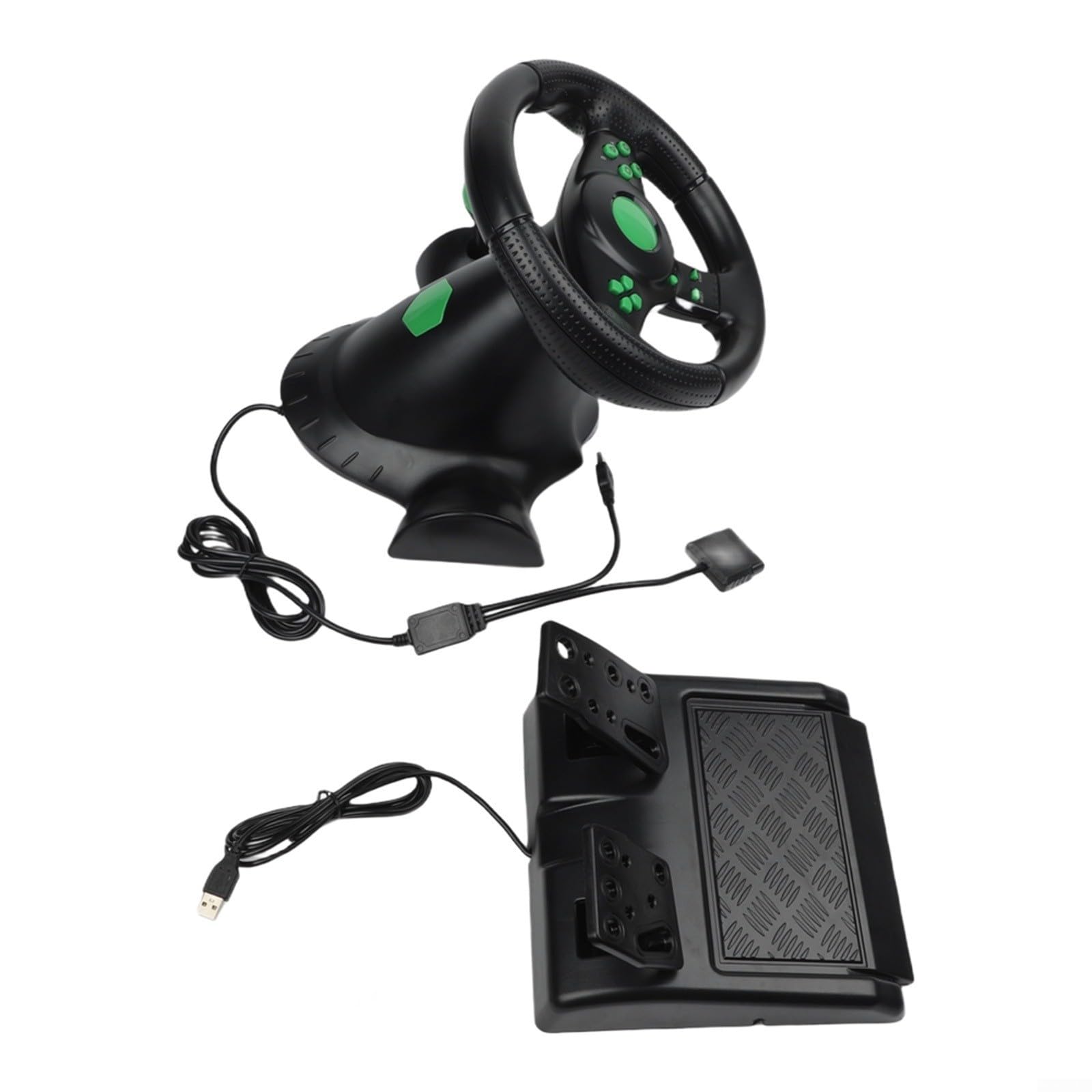 Wodsty Volante universale USB da corsa con vibrazione di feedback di forza per PC, Switch, per PS4, per PS3 e Xbox 360, robusto ABS, pedali inclusi, nero (4 in 1)