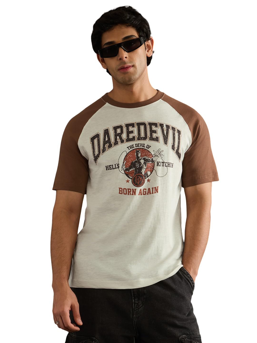 the souled store Marvel: Daredevil Men and Boys Short Sleeves Round Neck Brown Graphic Printed Raglan Sleeve Relaxed Fit Cotton Casual T-Shirt-picture-18