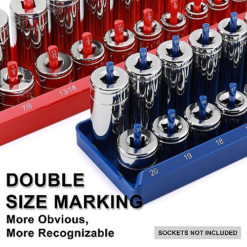 Image of Mayouko 8PCS 1 /4 inch, 3 /8 inch, 1 /2 inchDrive SAE & Metric ABS Socket Oganizer Set, Total 176 Posts, Deep & Shallow Socket Storage for Toolboxes, Socket Holder Tray for Drawer