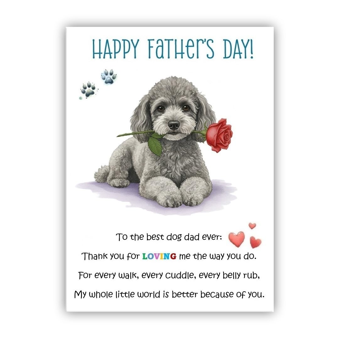 Father’s Day Card From the Dog. Multiple Breeds Available. Cute Fathers Day Pet Card. To The Best Dog Dad Ever (• Poodle grey)