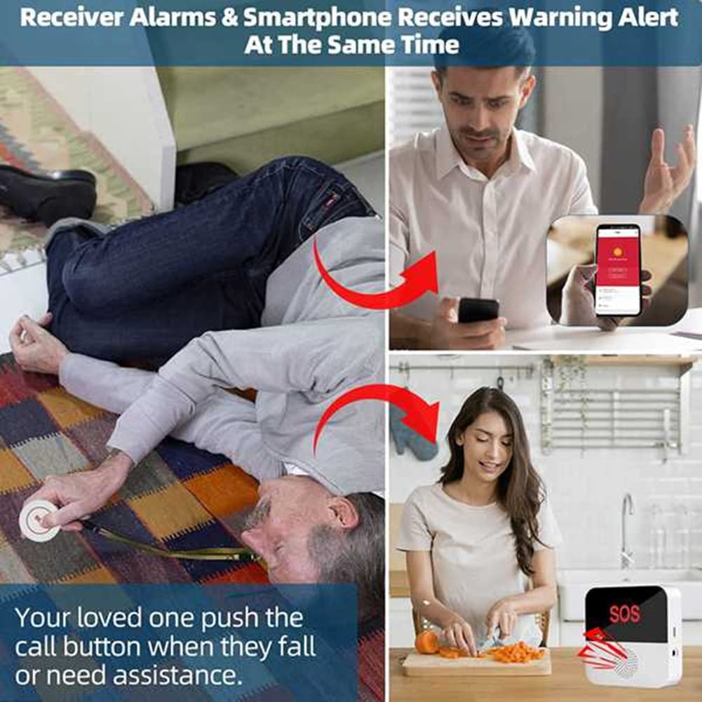 Wireless WiFi Anziani Caregiver Cercapersone SOS Chiamata Pulsante di Emergenza SOS di Allarme per Anziani Pazienti Anziani (B)