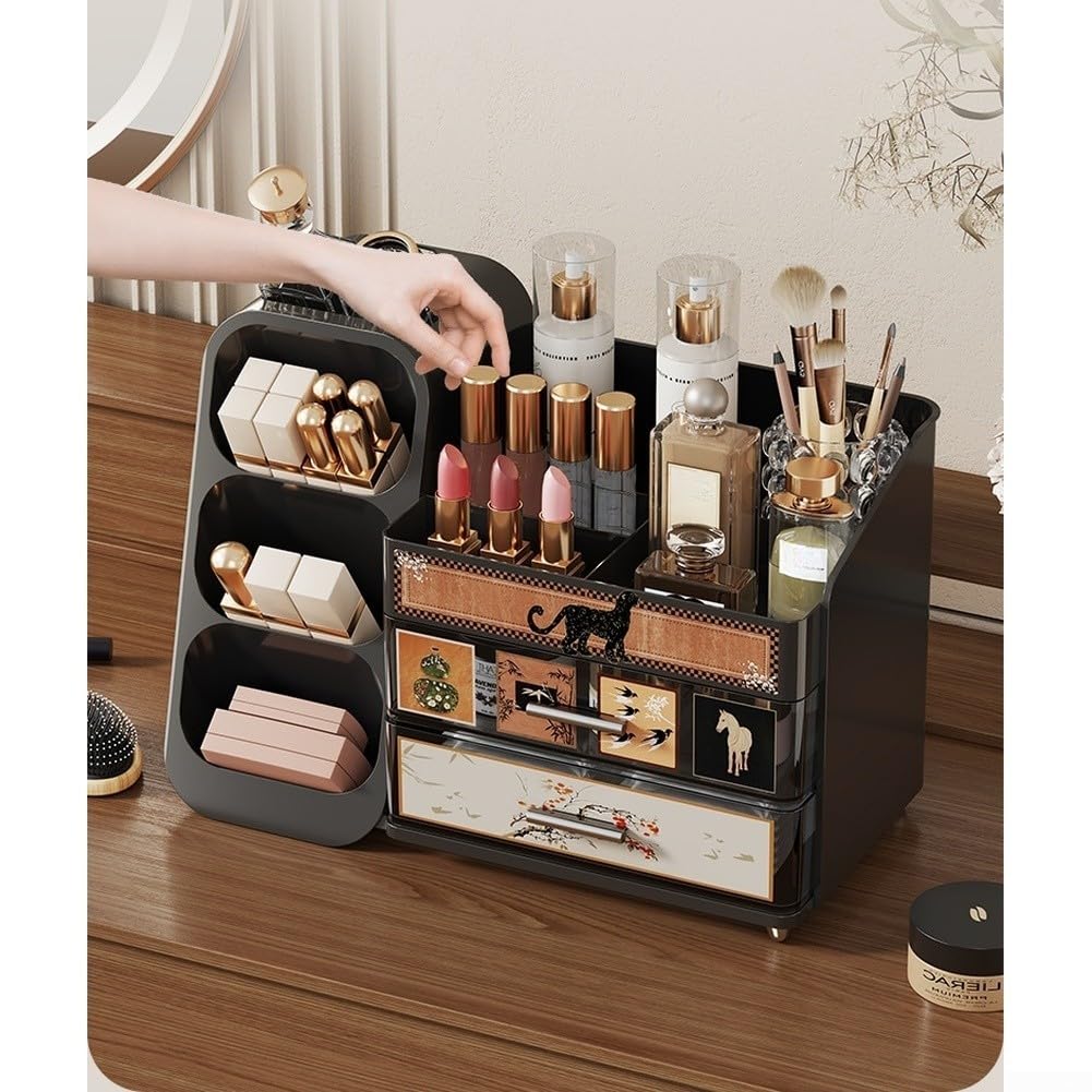 Tiroirs pour pinceaux de maquillage, rouges à lèvres et parfums - Moderne - 25 x 19 x 35 cm - Noir (B)