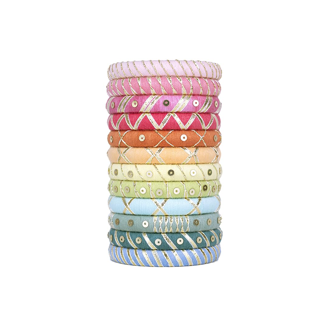 Taasha Craft Pastel Colour Handcrafted Gotapatti Bangles, Handcrafted Cotton Thread Bangle Set Women & Girls Size 2.10 Set of (12 Bangles) (B0D9BWWFB7) Amazon Price History, Amazon Price Tracker