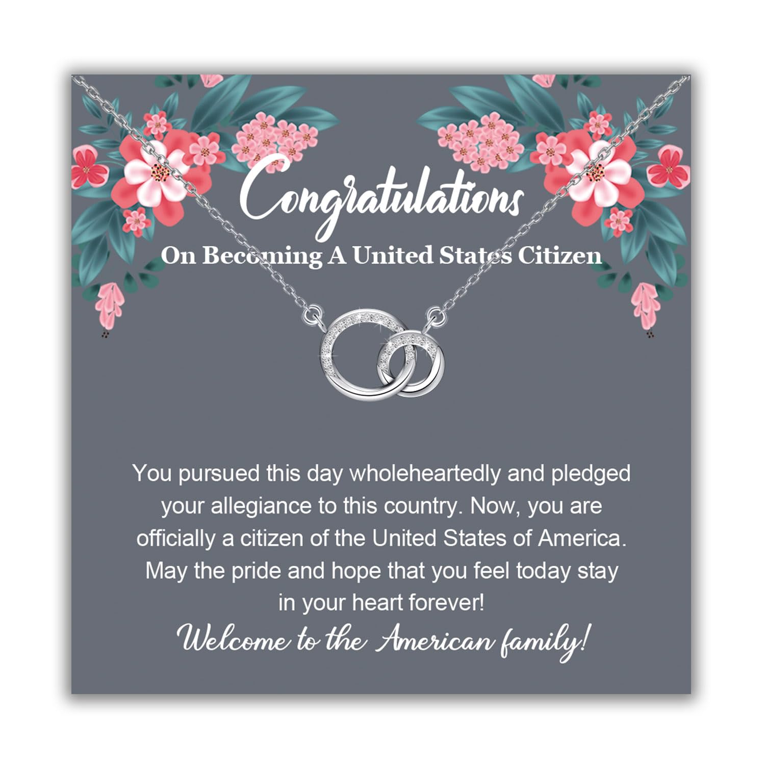 BLEOUK Citizenship Necklace New Citizen Jewelry Gift Immigration Gift For Women Citizenship Naturalization Ceremony Gifts