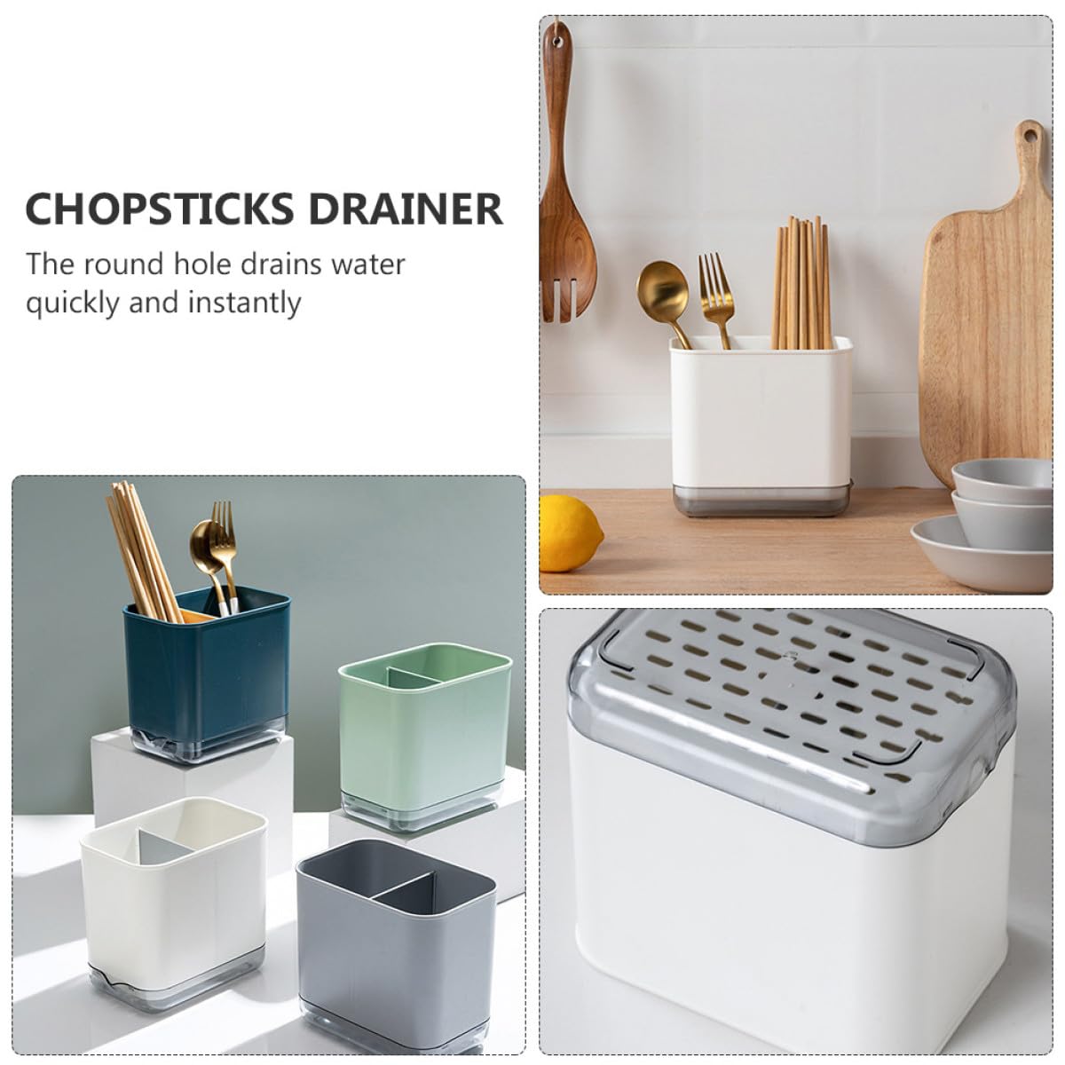 CANIGHT Organizer per Utensili da Cucina Multifunzionale Bianco, Porta Bacchette da Banco Scomparti e Scolapiatti, Portaposate Compatto per Cucchiai, Forchette e Bacchette, per Cucina