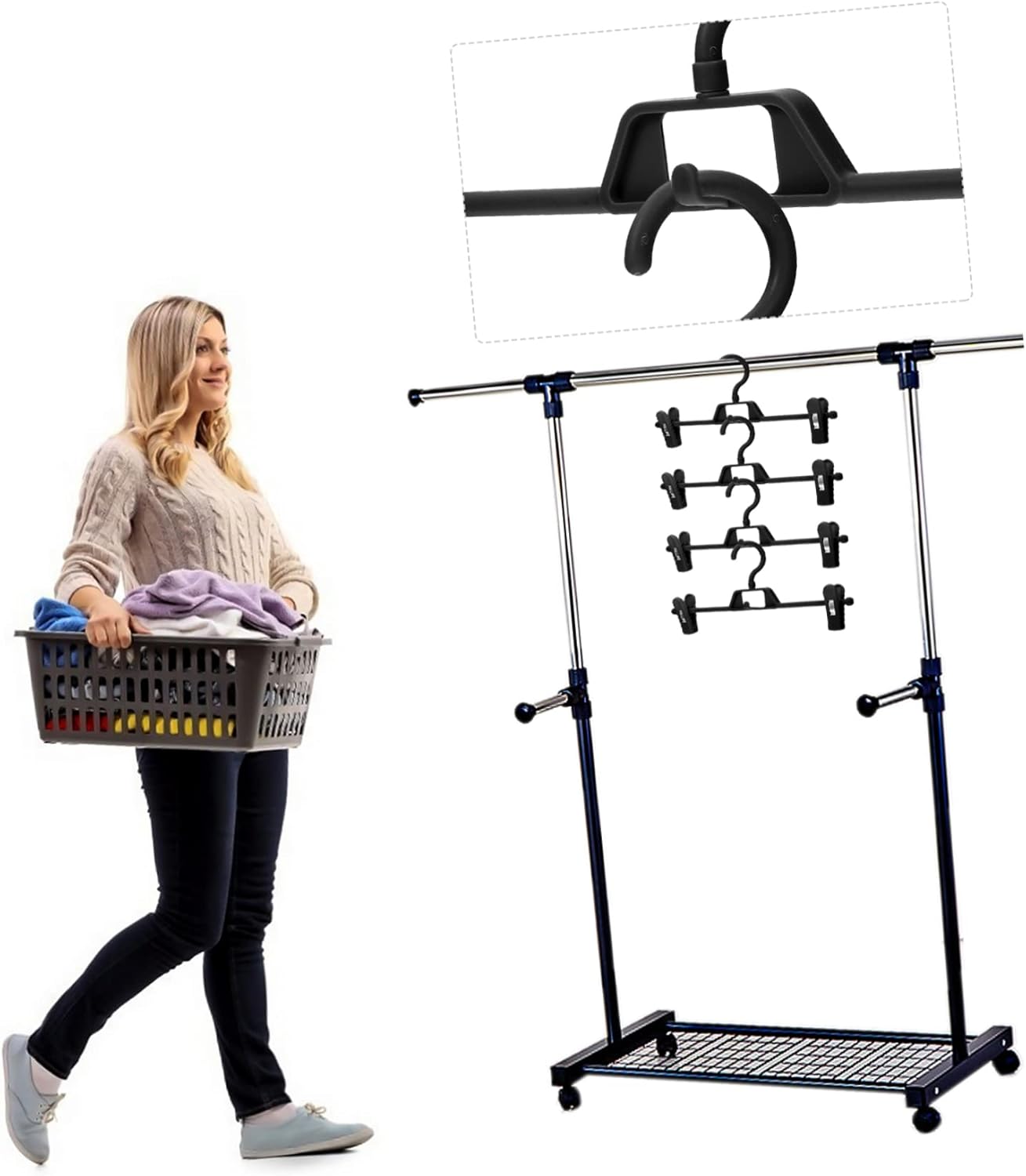 10pcs Adjustable Non-Slip Pants Hanger Set Sturdy Plastic Clothes Drying Rack for Indoor/Outdoor Use for Home Organization and Travel
