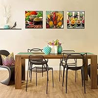 Vista 2 de Biuteawal Juego de 3 piezas de especias y cuchara, pintura artística para pared, cocina, decoración de pared, hierbas, alimentos, impresión