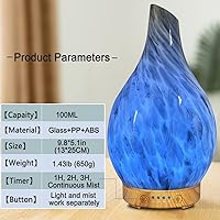 Vista 6 de Glass Essential Oil Diffuser, 100ML Cool Mist Humidifier Aromatherapy Diffuser for Essential Oils 7 Colors Night Light Timer Ultrasonic Aroma