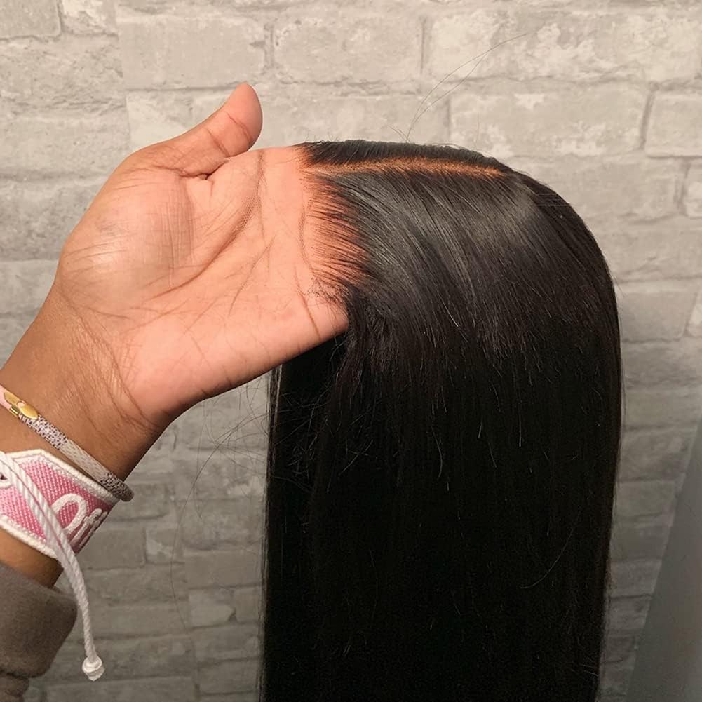 Human Hair Wig Glueless, 24 Inch Straight Glueless Wig Human Hair Wear and Go 4x4 Lace Front Hair Wigs for Black Women Natural Black Wigs