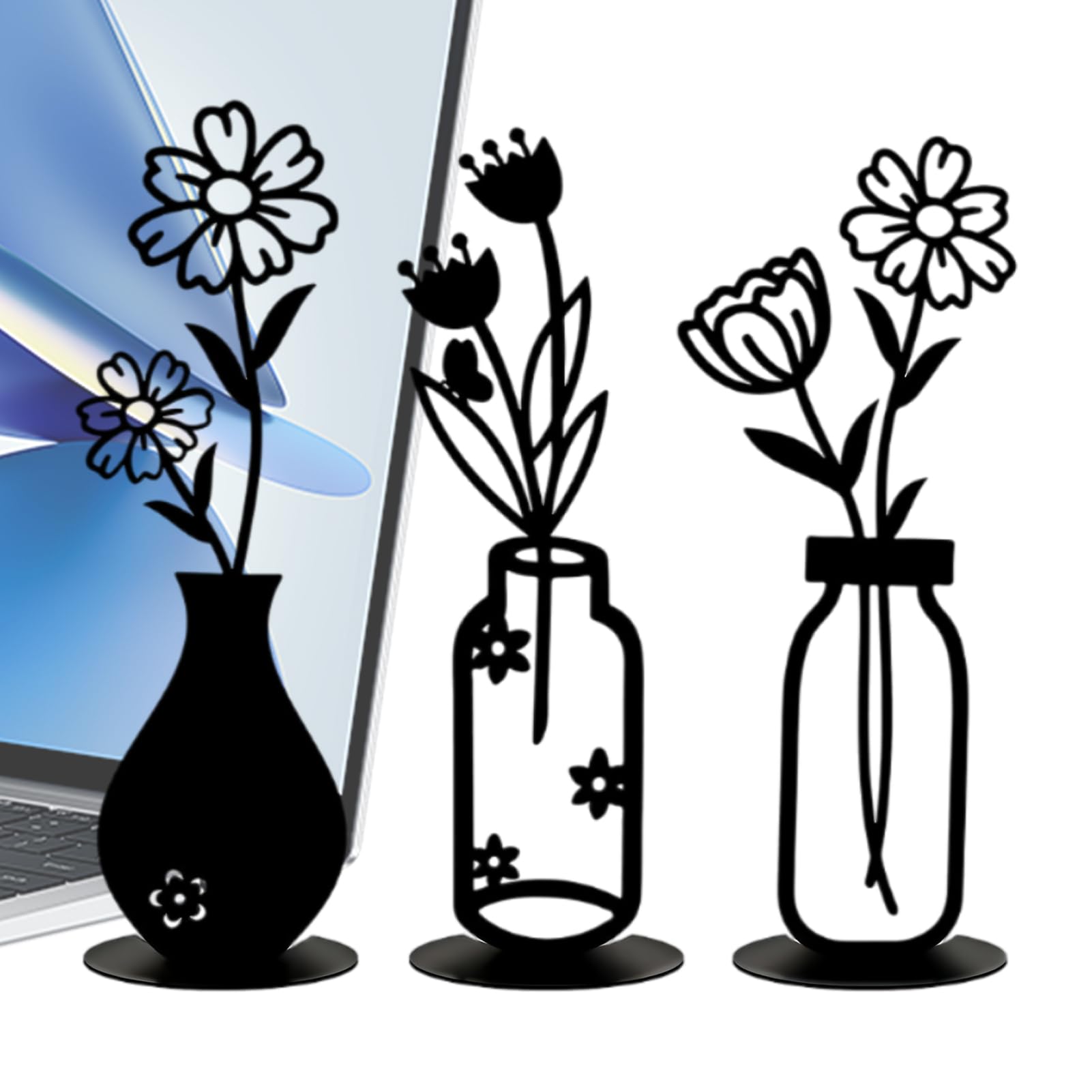 Petits vases de décoration en fer avec mini statue esthétique | Lot de 3