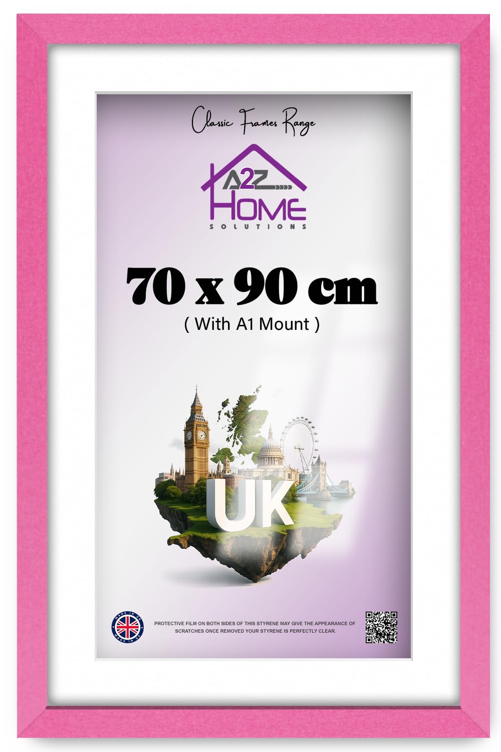A2Z Home Solutions® Wall Photo Frame Pink 70x90 cm Frame With 80x60 cm Mount Picture Poster Print With Clear HD Perspex 30x15 MM Moulding Mounting Hooks MDF Backboard