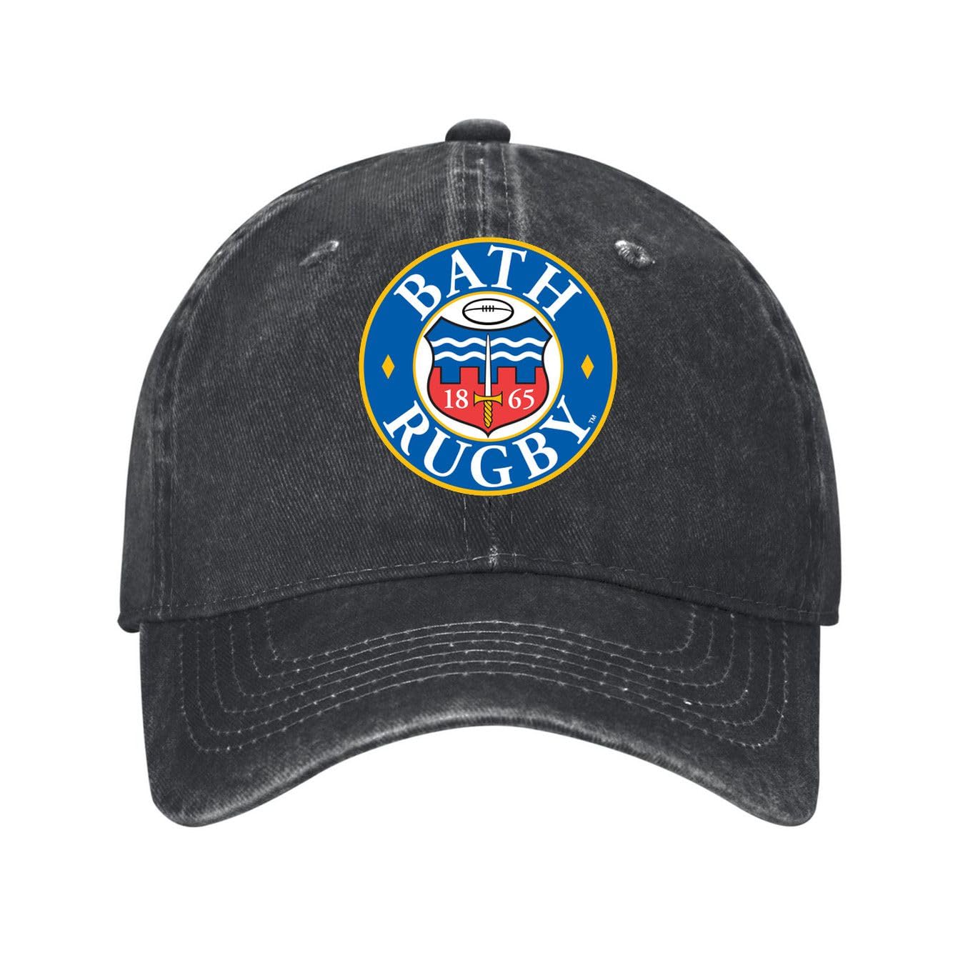Kciutud Unisex Design-6 Bath Rugby Black Washed Denim Baseball Cap Adjustable Vintage Distressed Dad Hat Men Women Retro Soft Cotton Unstructured Size Is: One Size