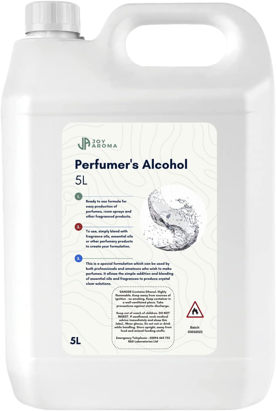 Joy Aroma Perfumers Alcohol 5L (5000ml) Crystal Clear Base for Home