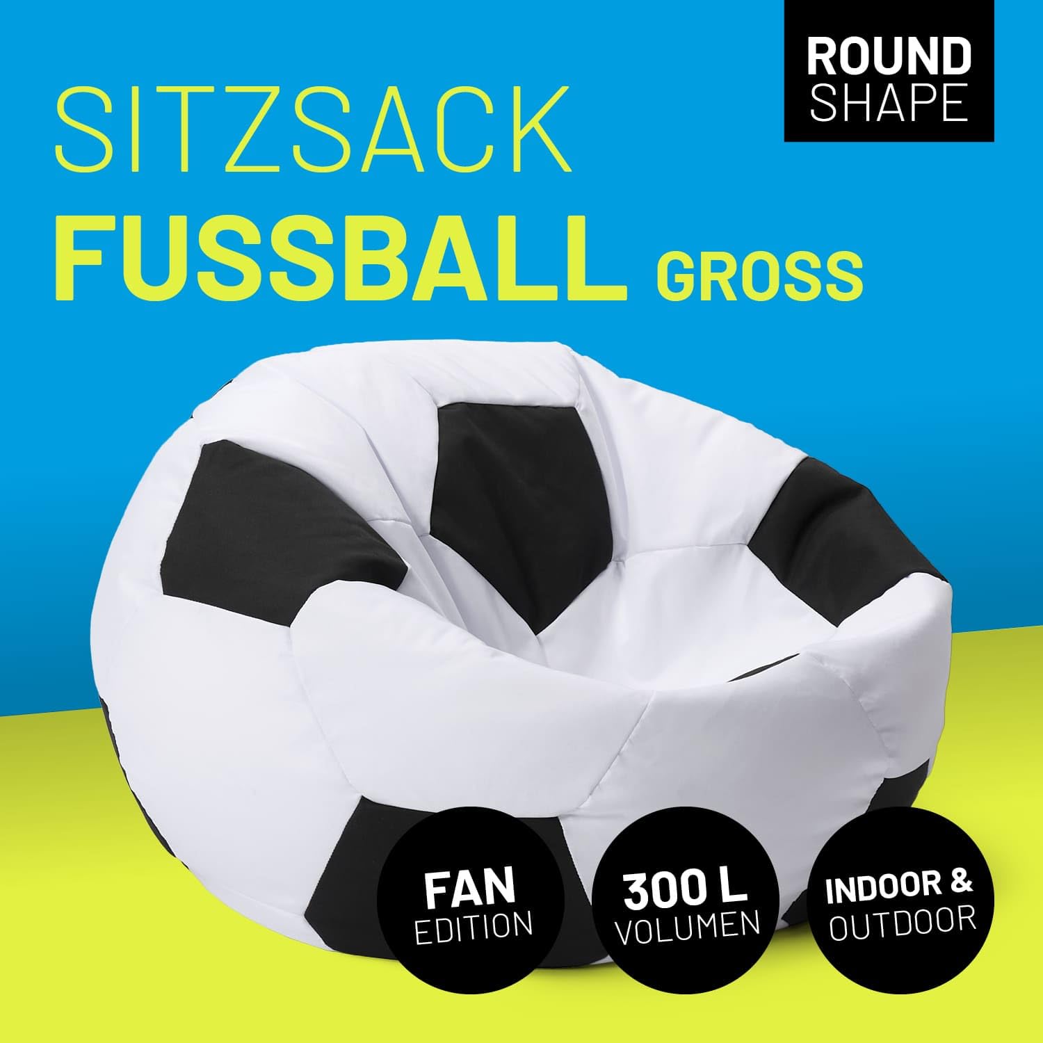 Lumaland Fussball-Sitzsack (110 cm Ø): Der Hattrick fürs Sitzgefühl | So geht stilechtes Mitfiebern sowohl Indoor als auch Outdoor | Waschbarer Bezug