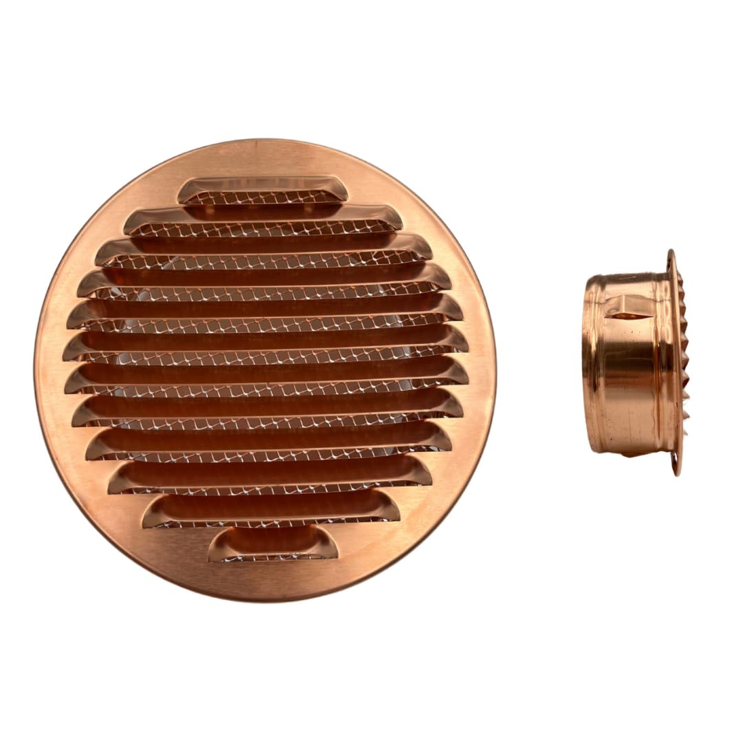 Einside Copper Ventilation Round Grille With Insect Mesh, Air Flow Ventilation Grille, Ø 200 Mm
