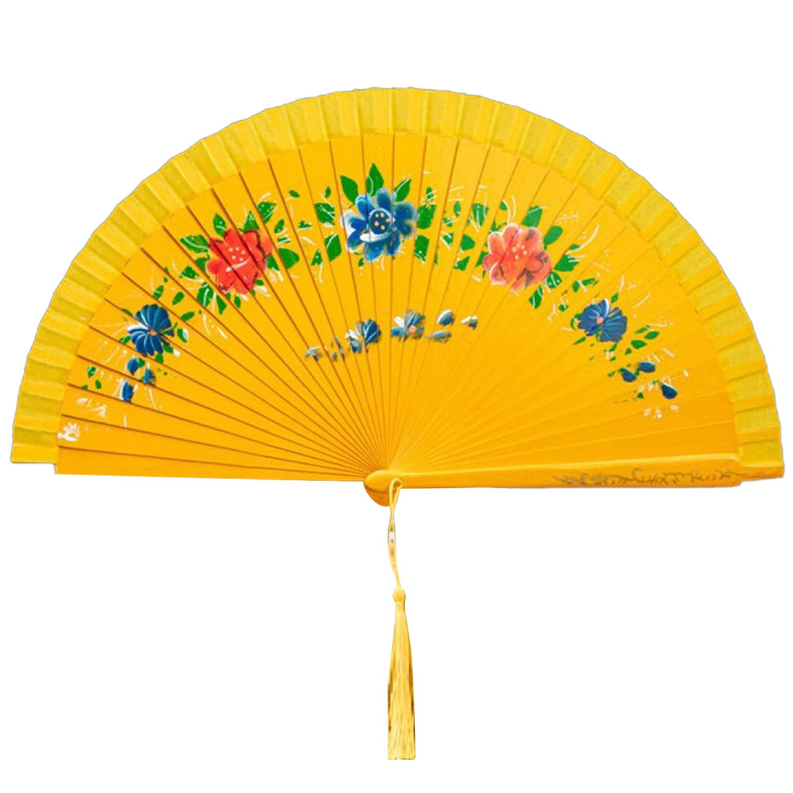 ZWWAAZHF Flamenco, Double Pattern Handheld Spanish Dancing Fan with Flower Artwork Silk Folding Decorative Folding