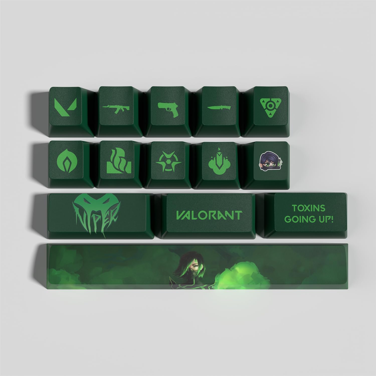 Valorant Viper - Juego de 14 llaves PBT de alta densidad, diseño de sublimación de perfil OEM para creadores de contenido y amantes de los deportes