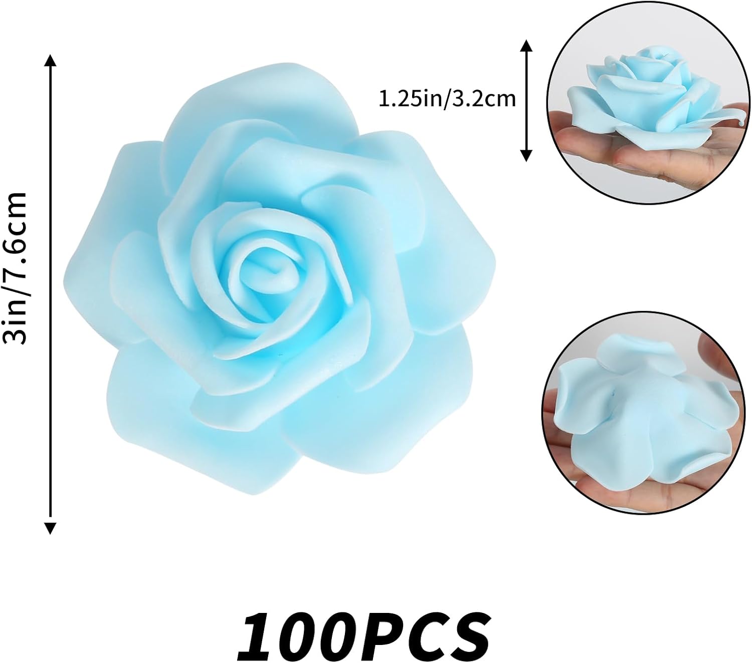 100PCS Baby Blue Foam Roses Artificial Flowers Blue Foam Flowers Bulk Stemless Fake Roses for DIY Wedding Centerpieces Arrangements Party Baby Shower Home Decor(Baby Blue) - Image 6