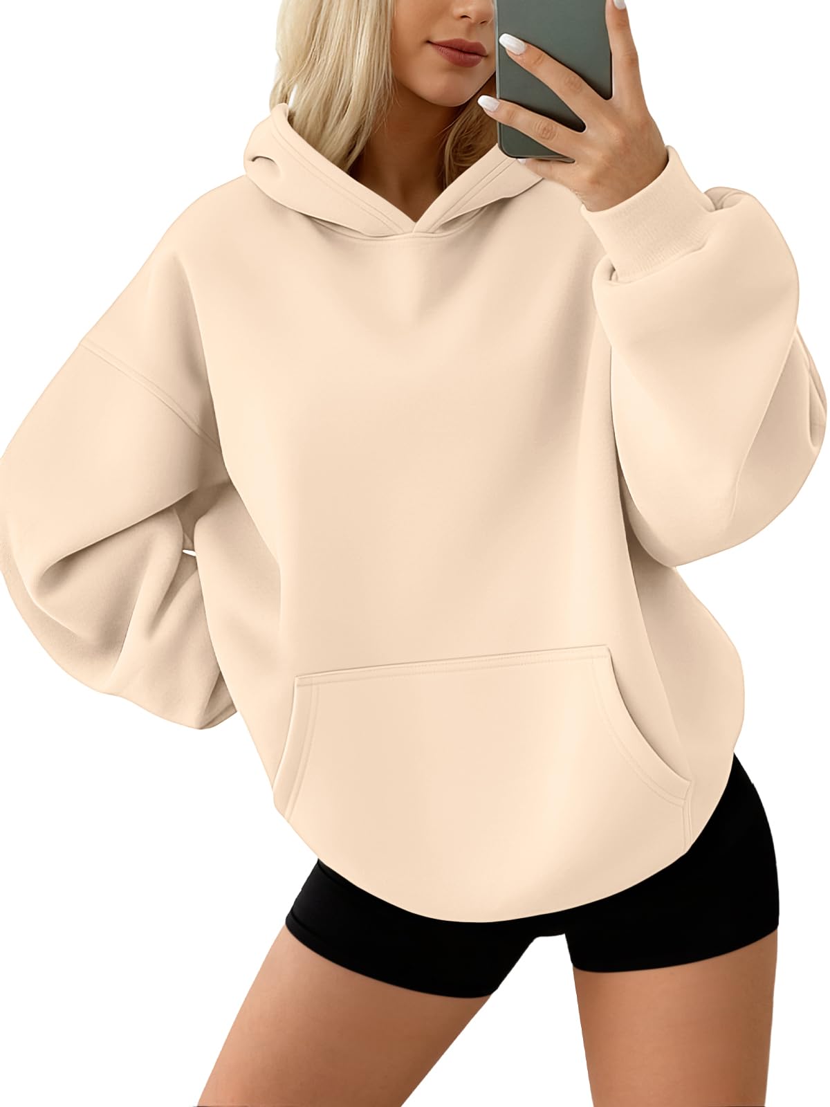 Women’s Oversize, Long-Sleeved Fleece Sweatshirt, Fall Pullover with Pocket