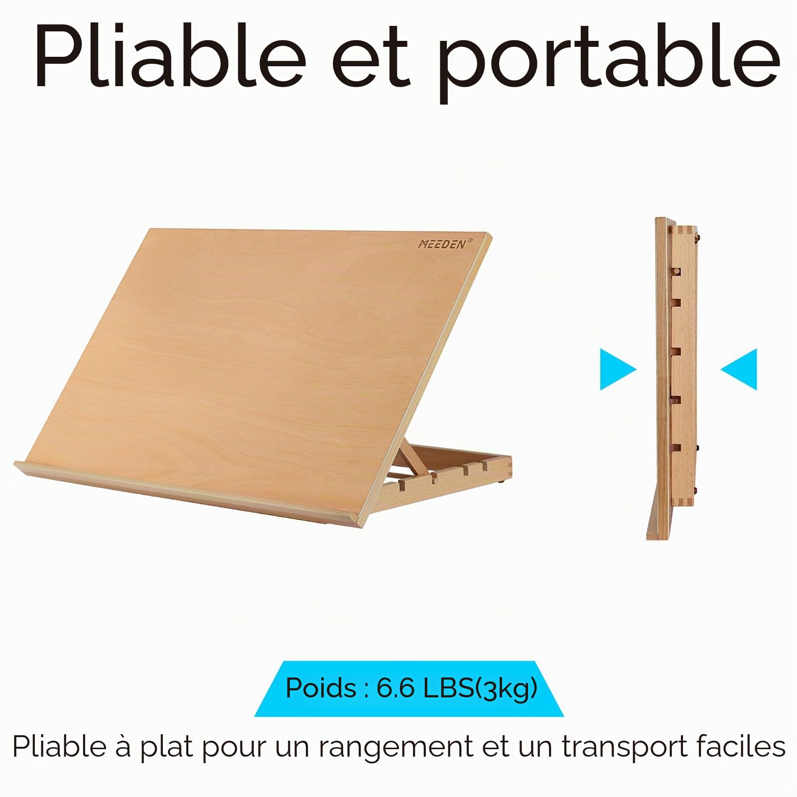 MEEDEN Chevalet de bureau extra grand : 50,8 cm x 76,2 cm Support de planche à dessin en bois de hêtre portable - Chevalet de dessin et de croquis réglable sur 5 positions