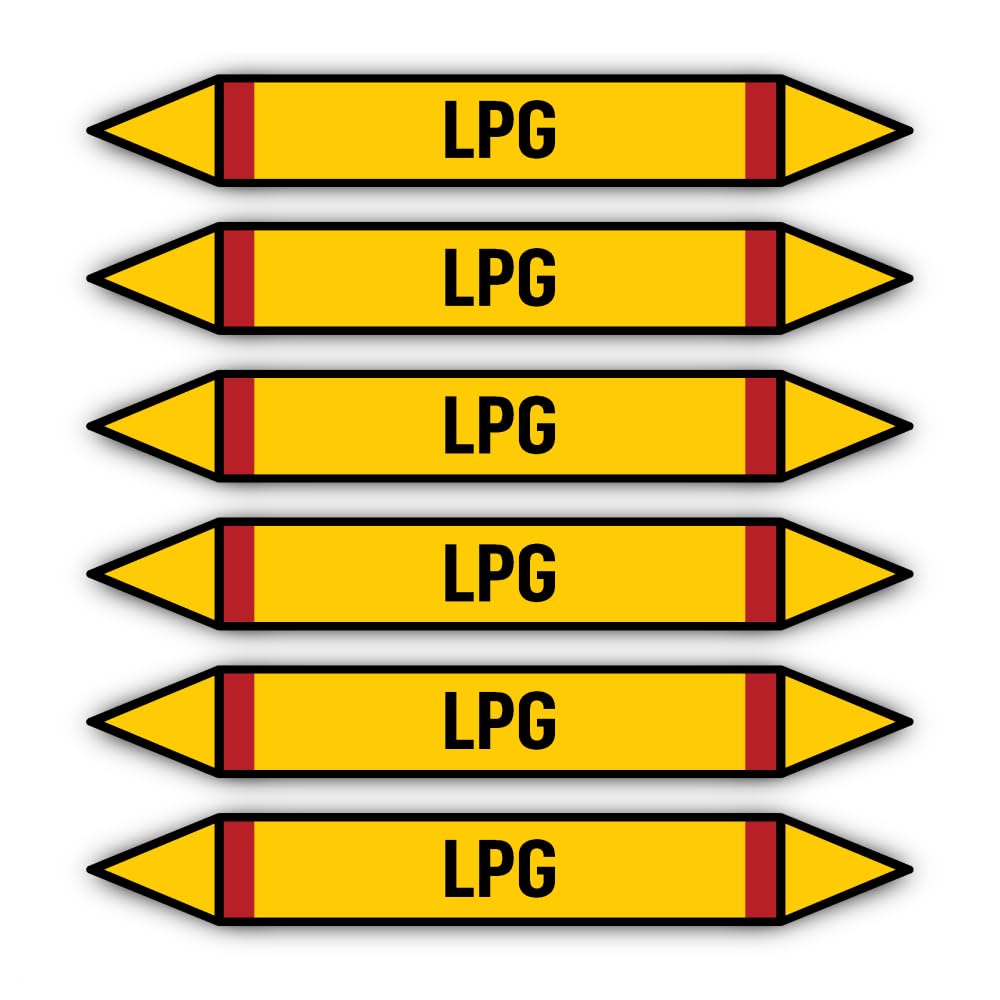 Havati Flammable Gases: Lpg Stickers: 200 X 30 Mm, Pack Of 6 - Group 4 - Flammable Gases - Lpg - Pipeline Marking - According To Din 2403