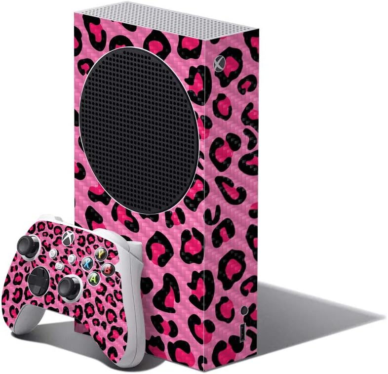 MightySkins Carbon Fiber Skin Compatible with Xbox Series S Bundle - Pink Leopard | Protective, Durable Textured Carbon Fiber Finish | Easy to Apply and Change Styles | Made in The USA