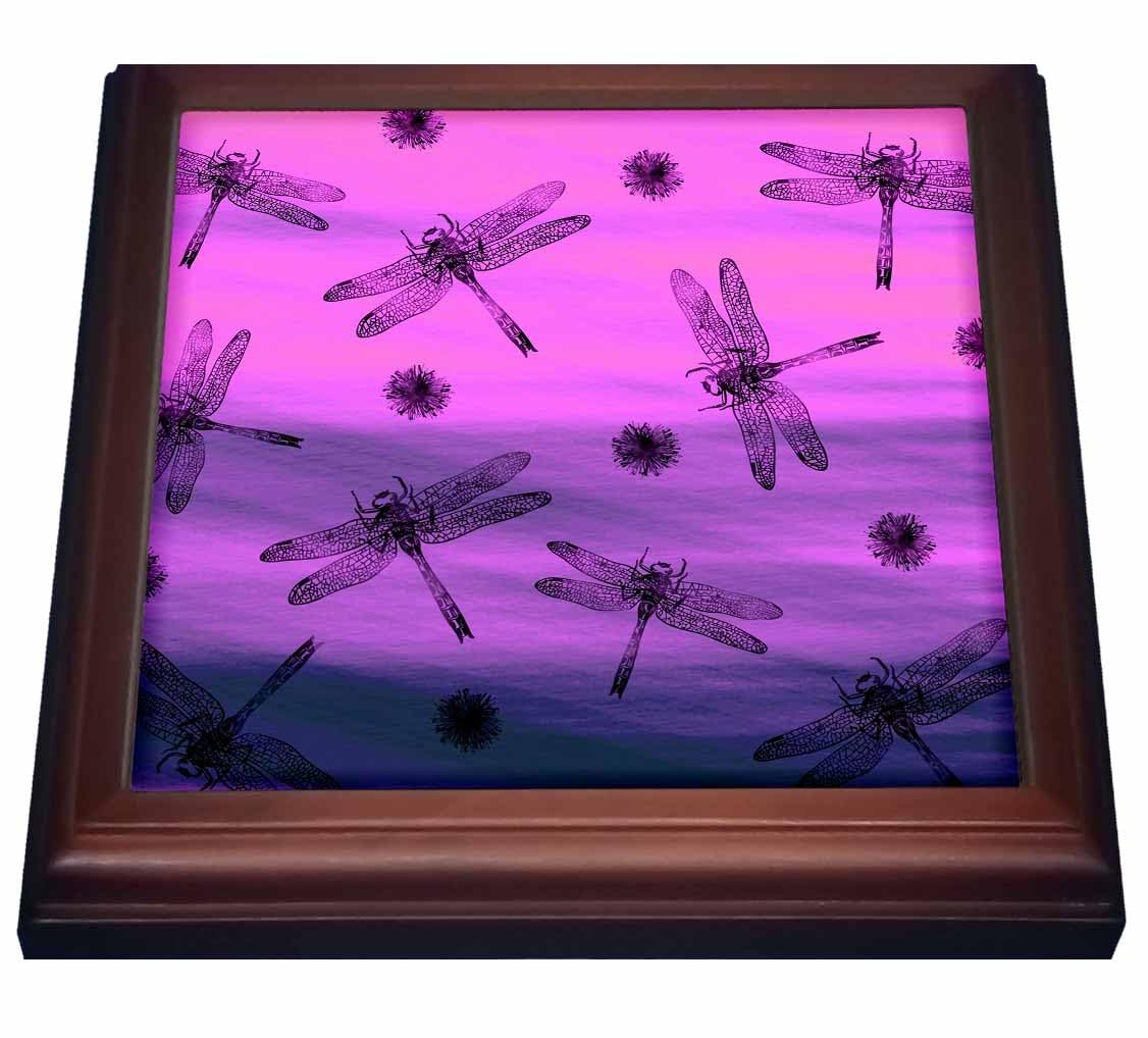 3dRose Black Dragonflies and Seeds on Purple and Blue Background Trivet with Tile, 8 by 8