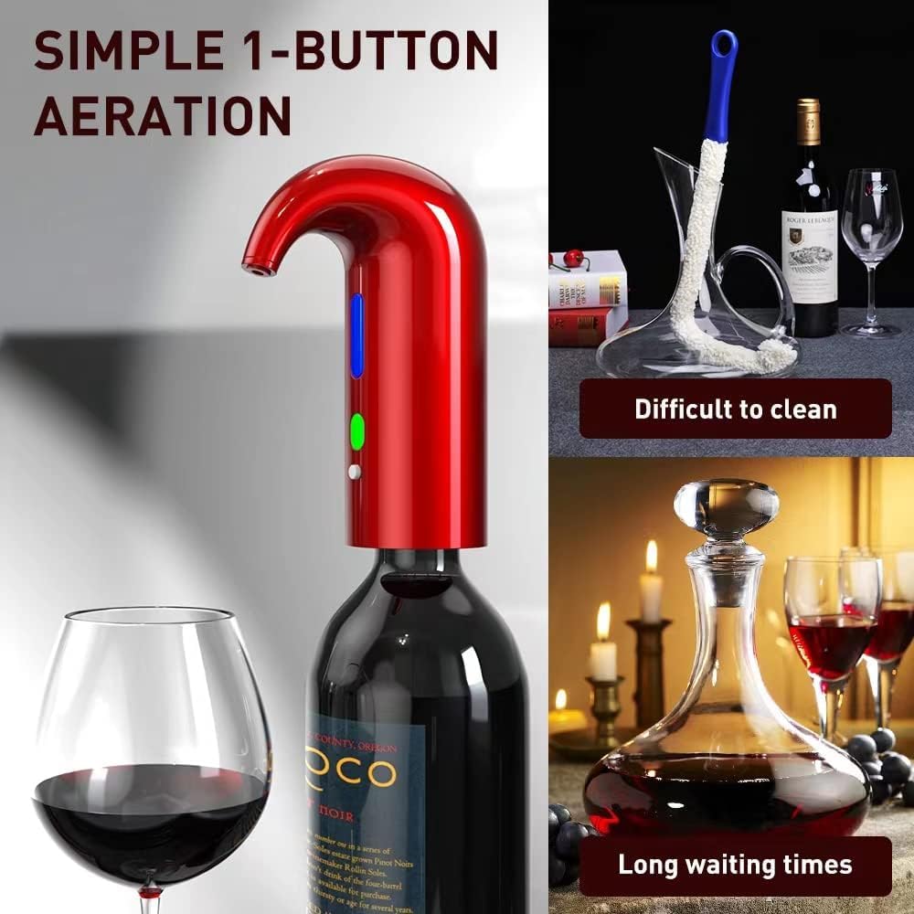 Aérateur de vin électrique, distributeur de vin, aérateur et carafe à vin, accessoires pour le vin rouge et blanc, meilleurs cadeaux pour le vin -Rouge