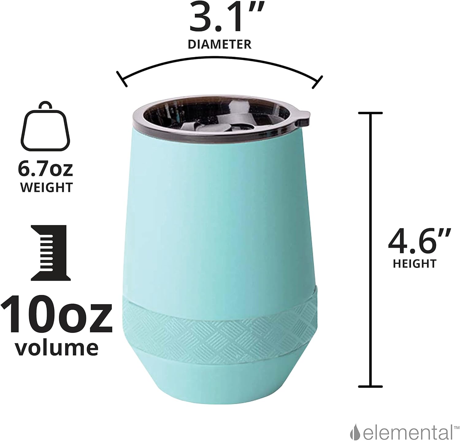 Elemental Recess Wine Tumbler - Triple Wall Insulated Stainless Steel Coffee Mug for Hot & Cold Drinks - Portable Cup with Shatterproof Sip Lid for Camping, Outdoor & Travel - 10oz - Robin's Egg - Image 4