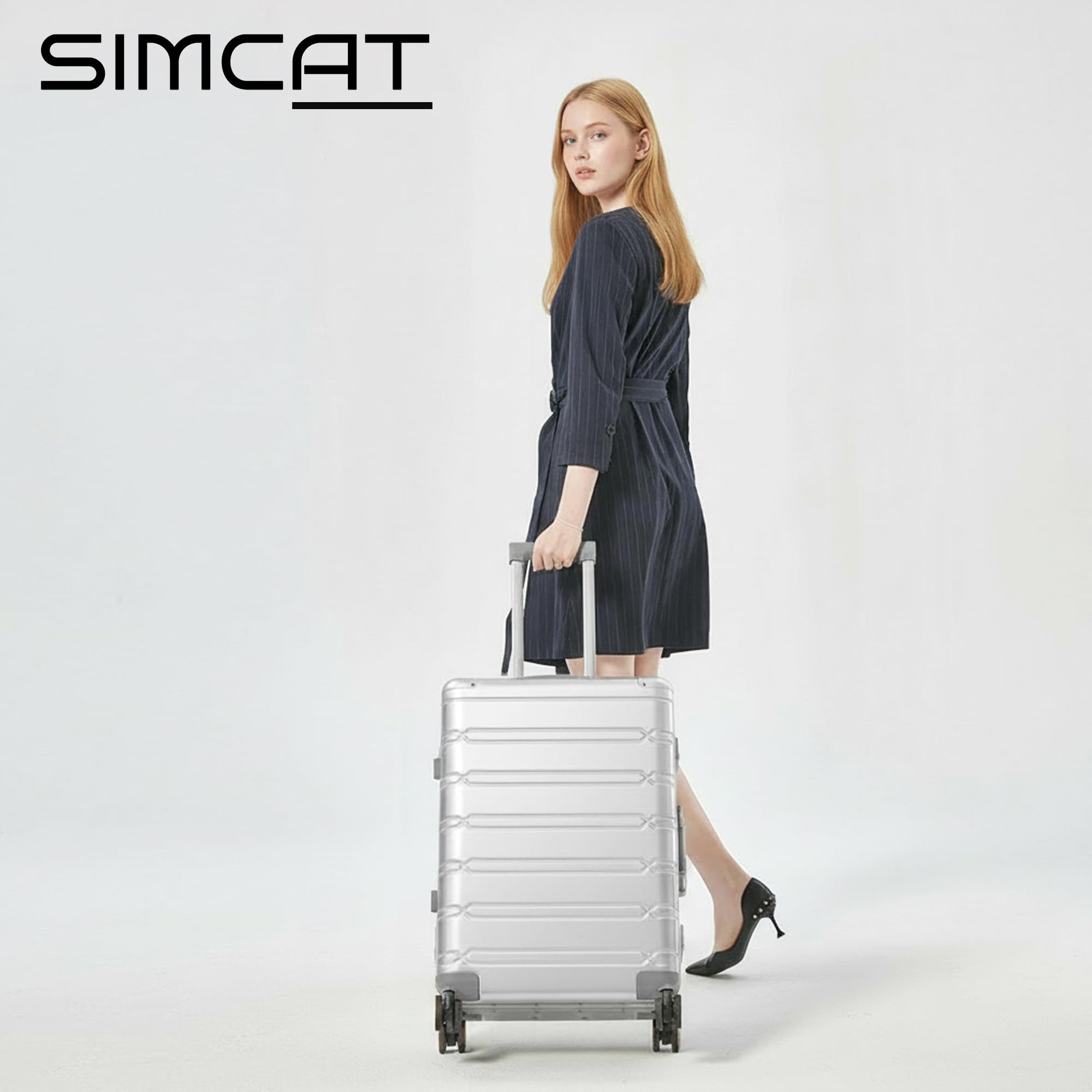 Simcat Maleta de aluminio de estilo clásico y de negocios, Silver, 20 inch, moderno