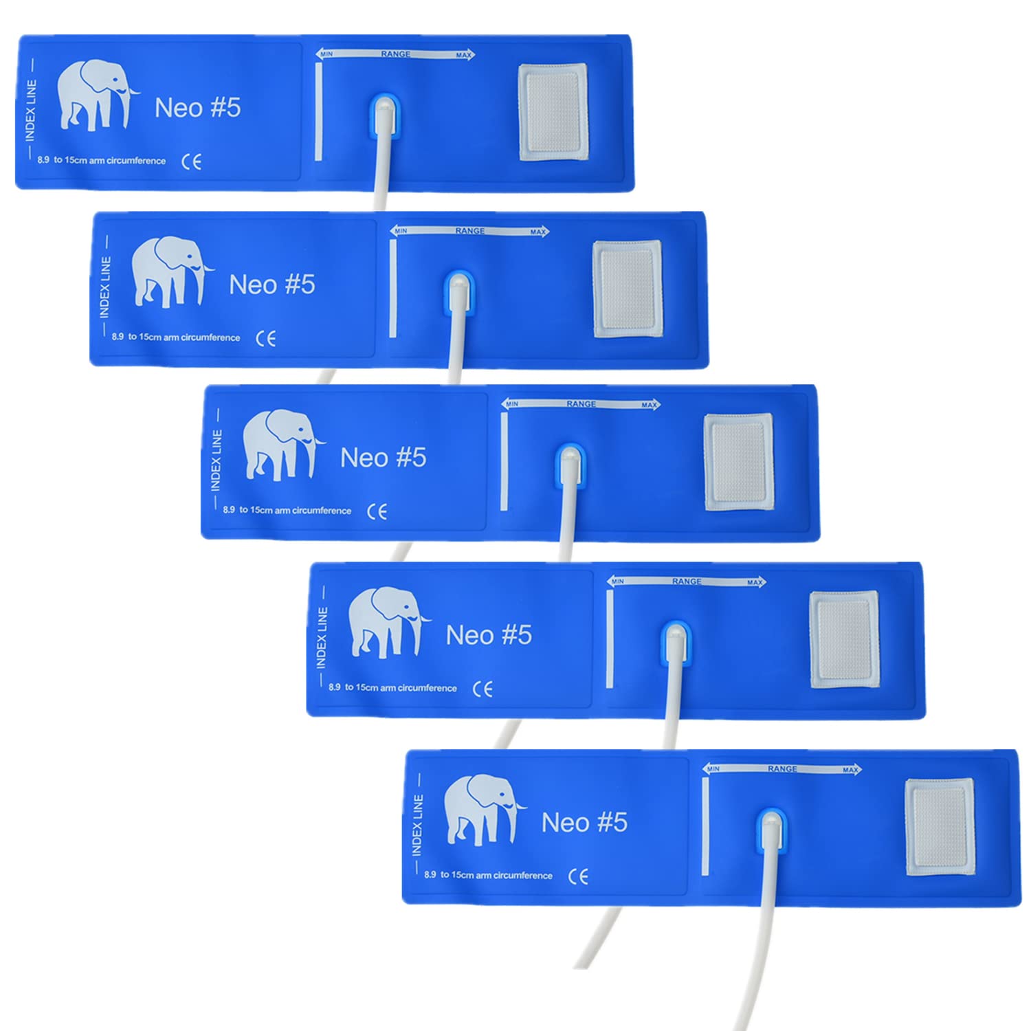 RCDPK 5 Piece Veterinary Blood Pressure Cuffs,Animal Sphygmomanometer Cuff Accessories,Pets Blood Pressure Monitors Cuffs Set for Elephant,Horse, Dog,Cat, Mouse (#5 - Elephant, Blue (Reusable)) — image 1