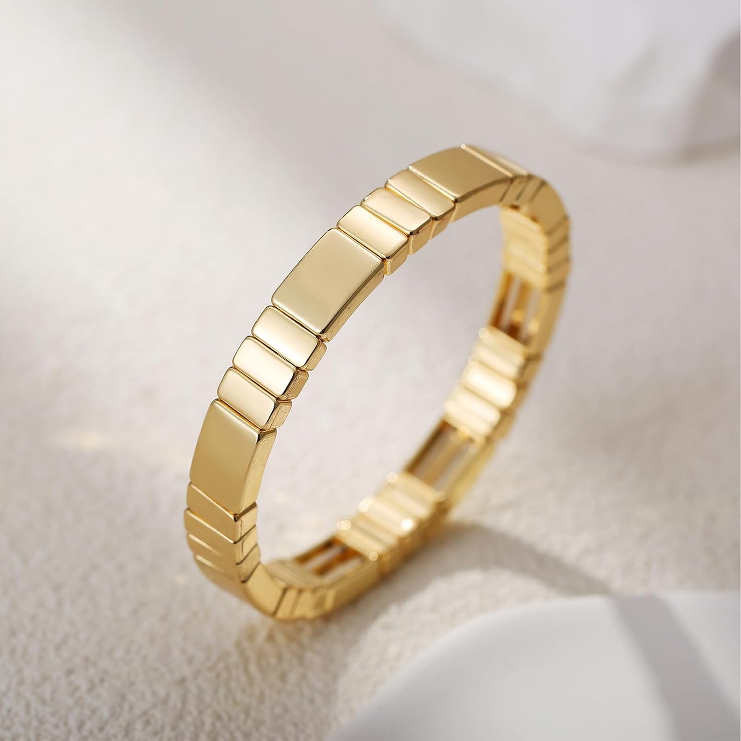 Gold Bracelet for Women 18K Gold Plated Square Bracelet Stretch Elastic Bracelet Fashion Bracelet Jewelry - Image 5