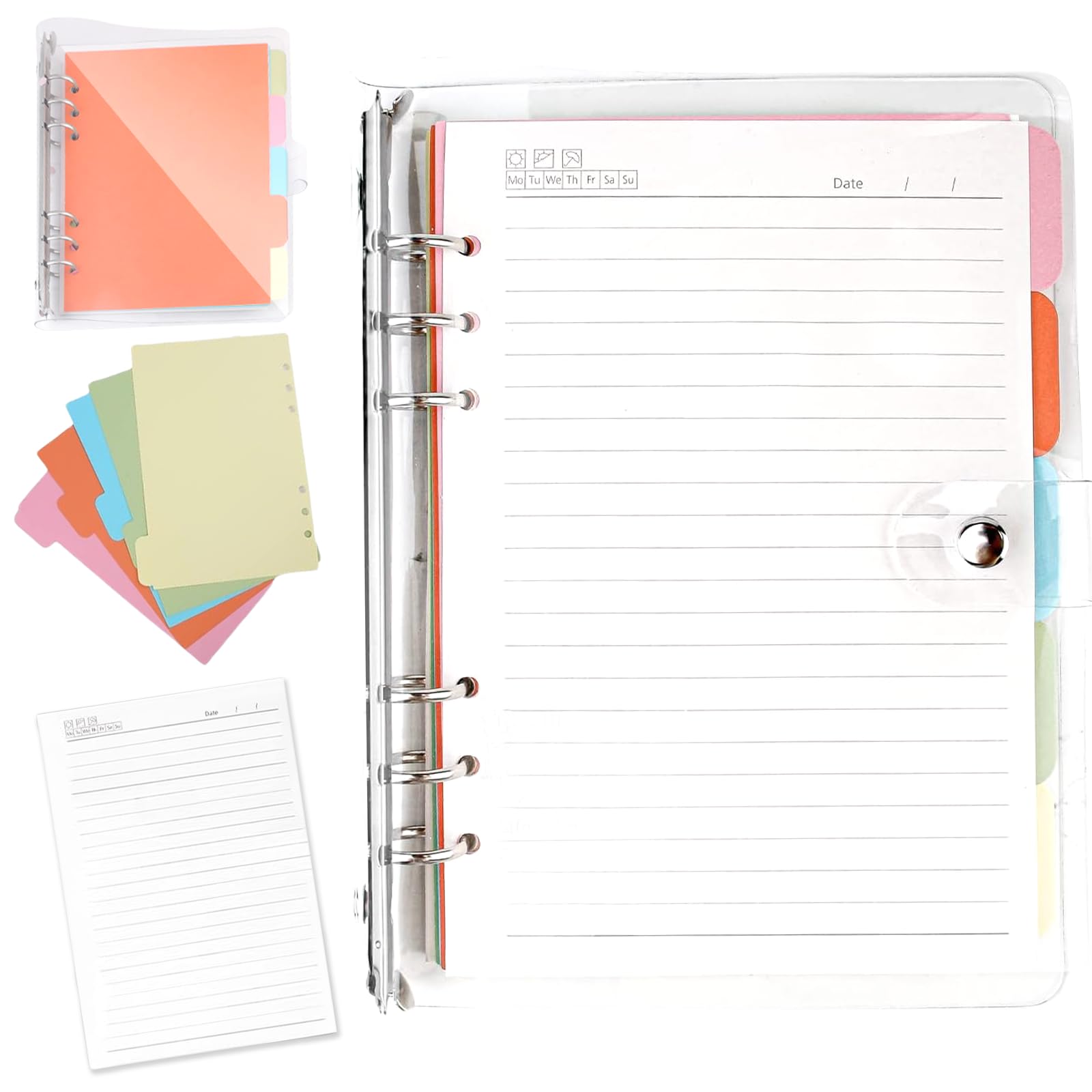 Raccoglitore ad Anelli A5 Trasparente in Morbido PVC - Notebook Ricaricabile Con 6 Anelli Rotondi, Carta di Riempimento e Divisore per Ufficio