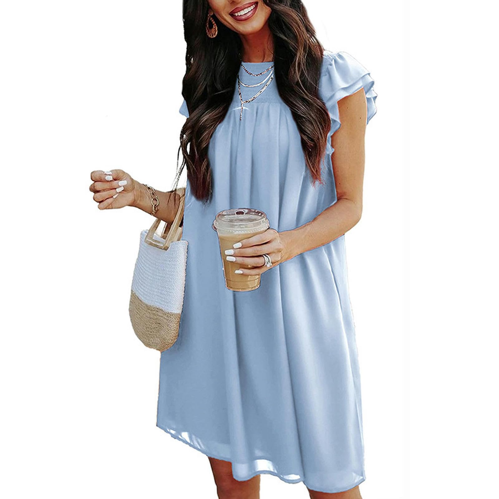 Robe d'été sans manches en mousseline plissée anti-froissement au tombé impeccable