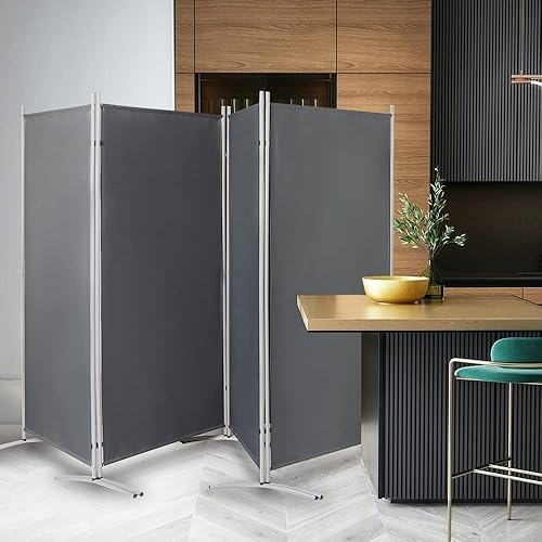Miniatura 2 de Divisor de habitación de 4 paneles de 6 pies de alto, material de tejido de tejido divisor de habitación, pantallas de privacidad plegables con